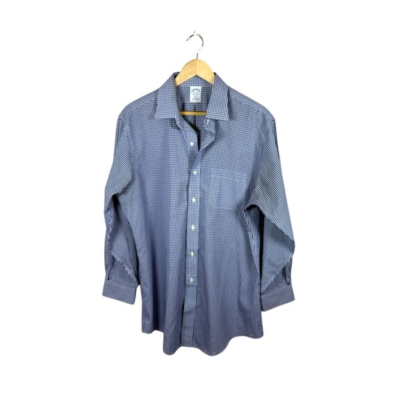 Brooks Brothers Men’s Regent Fit Gingham Button Down Shirt Blue/White Size 16.5 - Picture 1 of 8